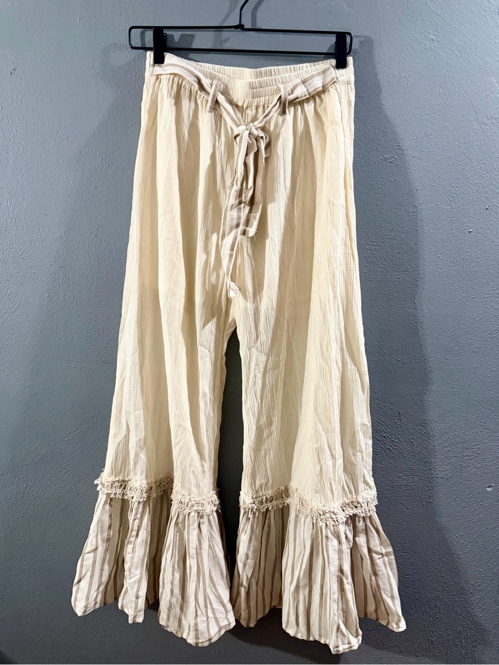 POL Cream Wide-Leg Boho Pants with Tassel Tie